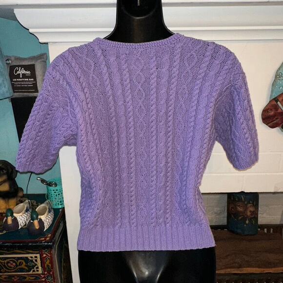 RALPH LAUREN 70's 80's HANDKNIT Cabled Cotton Short Sleeved Cardigan Sweater M - Picture 4 of 9